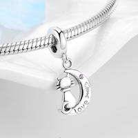 Véritable 925 en argent sterling Mignon chaton assis sur la Lune Crochue Aiment le poisson os avec CZ Pendentif Breloques pour Bracelet bijoux OFFRE SPÉCIALE