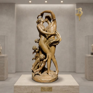 Statua in Bronzo di Coppia che si Bacia Circondata <span class=keywords><strong>da</strong></span> Angioletti, Spessore 5mm, Scultura 3D Ecologica - Product Image 1