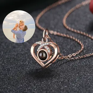 100 Different Languages I Love You S925 Silver Personalized Photo Projection Necklace Pendant - Heart