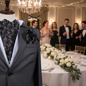 Black and Brown Paisley Luxury Exquisite Jacquard Printed Turkey Origin Exve Exclusive Ascot Hanky <b>Set</b> Elegant <b>Wedding</b> <b>Gift</b> Idea - Product Image 3