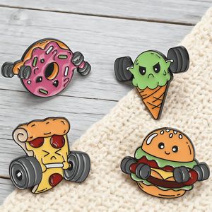 Broche fantaisie en forme d'aliments avec haltères, design de dessin animé amusant pour vêtements ou sacs, cadeau original parfait - Product Image 1