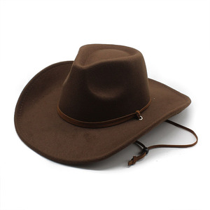 Sombrero de vaquero con logotipo estampado <span class=keywords><strong>Invierno</strong></span> Nuevo diseño Sombreros Fedora Mujeres Venta al por mayor <span class=keywords><strong>2023</strong></span> Sombreros de vaquero para hombre con cuerda cortavientos - Product Image 2