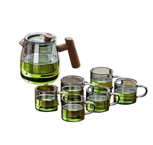 Оптовая продажа, бессвинцовый стеклянный чайный чайник из боросиликатного зеленого стекла со стеклянной заваркой для чая кунг-фу