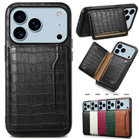 Funda para Teléfono con Soporte y Ranuras para Tarjetas, Diseño de Piel Sintética con Patrón de Cocodrilo, Compatible con Apple Series 18/17/16/15/14/13/12