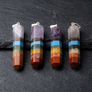 Pendentif en pierre naturelle Agate Sept Chakras, forme pyramide, alliage plaqué argent, cadeau classique indien unisexe - Product Image 3