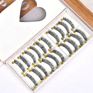 Faux <span class=keywords><strong>cils</strong></span> faits à la main, 10 paires, tige en fil <span class=keywords><strong>de</strong></span> coton doux, point <span class=keywords><strong>de</strong></span> croix, <span class=keywords><strong>cils</strong></span> longs et fins couleur chair, vente en gros - Product Image 1