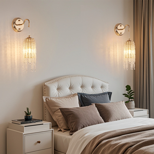 En stock aux États-Unis, livraison gratuite : Lot de 2 appliques murales élégantes dorées à pampilles et cristaux, 16,5 pouces, pour entrée, chambre et salon - Product Image 2