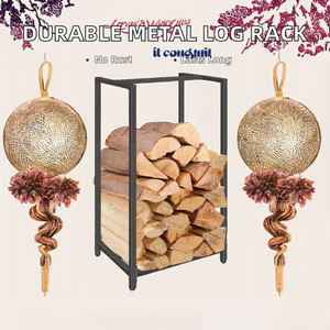 Iron <b>Log</b> <b>Holder</b> Durable Rust-Resistant Powder Coated Modern Firewood Storage Indoor Outdoor Fireplace Rack Hooks - Product Image 2