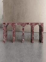 Table console moderne de luxe en travertin beige sur mesure pour bar à domicile, salon, villa et hôtel, avec plateau en marbre