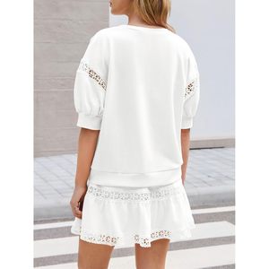 Conjunto de 2 Piezas para Mujer Fisoew con Encaje, Manga Corta, Estilo Dulce de Verano, Tejido Transpirable, Estilo Coqueta - Product Image 3