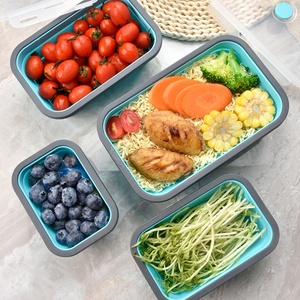 4 Pieces Bpa Free Reusable Silicone Foldable Lunch Box Food Container <b>Microwave</b> Oven Reusable Box - Product Image 2