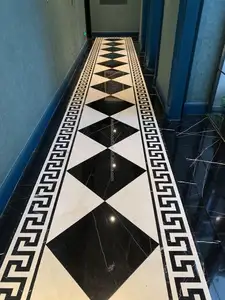 White Marble And Black Marble Checker Flooring Tiles