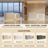 Bureau de réception incurvé de style crème moderne Qianhao, panneau rainuré en MDF personnalisé, base LED, salon, spa