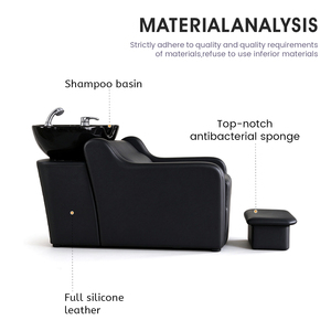 Sillón de peluquería moderno de cuero sintético marrón con lavabo de cerámica y reposapiés para lavacabezas de barbería - Product Image 4