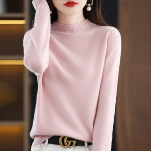 <span class=keywords><strong>Jersey</strong></span> de punto de línea de <span class=keywords><strong>cuello</strong></span> <span class=keywords><strong>alto</strong></span> de lana pura 100% para mujer, camisa holgada de fondo fino, diseño de explosión, Material de Cachemira - Product Image 5