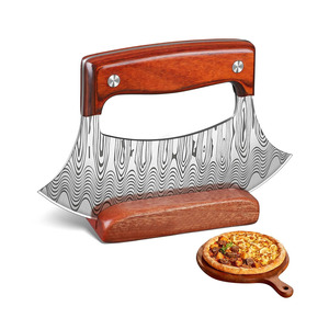 Cortador de Pizza de Acero de Damasco Hecho a Mano, Cuchillo de Cocina Afilado con Mango de Madera, Cortador de Pizza de Damasco Premium - Product Image 1