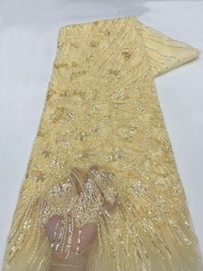 NI.AI Nouveau style de tissu en dentelle à paillettes et perles, tissu en dentelle brillante à sequins, tissu en dentelle à rayures et perles pour robe de mariée - Product Image 6