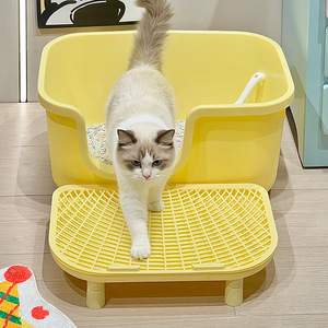 กระบะทรายแมวแบบสองชั้น ป้องกันการกระเด็น รูปทรงสี่เหลี่ยมผืนผ้า วัสดุ PP สำหรับแมว ขนาด 90 ซม. - Product Image 1