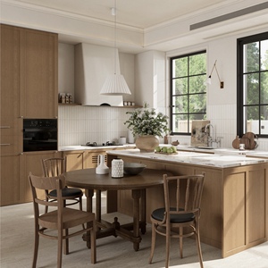 Ensemble de meubles de <span class=keywords><strong>cuisine</strong></span> modulaire moderne tout-en-un en contreplaqué et placage de bois, écologique, ignifuge, avec îlot central 1 - Product Image 4