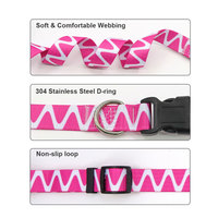 Collier pour chien personnalisé en nylon/polyester à imprimé géométrique rose réglable avec fermeture à boucle - Confort respirant