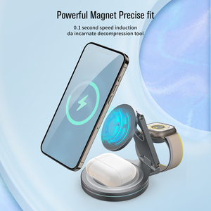 New Wireless Charger Magnetic 3 in 1 Charging Station RGB Light 15w Wireless Charging for Phone Watch Earphones