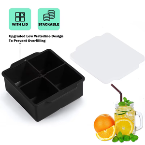 Bandeja de silicona para cubitos de hielo con tapa, molde cuadrado de 4 compartimentos para postres congelados, para cócteles de whisky - Product Image 3