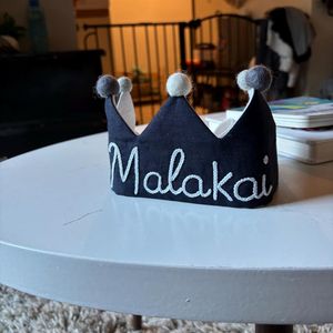 Bordado personalizado nombre algodón corona decoración Primer cumpleaños fiesta sombrero para bebé con pompón de fieltro - Product Image 2