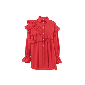 Chemisier en dentelle pur coton laminé européen américain à volants pour femmes printemps automne Long ample industrie lourde - Product Image 6