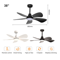 Ventilateur de plafond professionnel noir et blanc de 38 pouces à 6 vitesses DC25W avec lampe LED pour chambre à coucher
