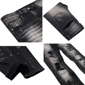 <span class=keywords><strong>Jean</strong></span> Skinny <span class=keywords><strong>Homme</strong></span> Designer Effet Usé et <span class=keywords><strong>Déchiré</strong></span>, Coupe Slim Confortable et Extensible, Style Hip Hop Moto, avec Trous Décoratifs et Logo - Product Image 3