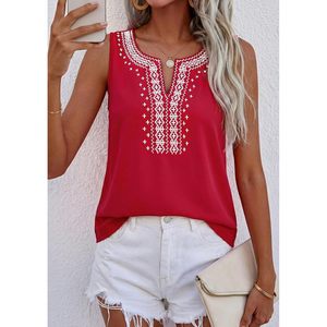 Womens Tank <b>Tops</b> Sleeveless V Neck Embroidered Boho <b>Top</b> Summer Casual Wear White Cotton Breathable Beach Vacation Style - Product Image 2