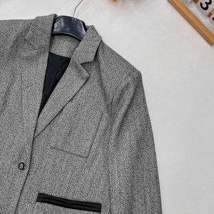 Blazer Texturizado con Diseño de Espiga y Detalle de Bolsillo en Contraste, Chaqueta de Traje Casual de Un Solo Pecho - Product Image 5