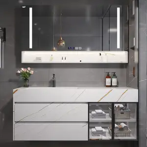 La fabbrica vende direttamente l'armadio da bagno in legno massello di vanità bianco dello specchio moderno della mobilia con il lavabo
