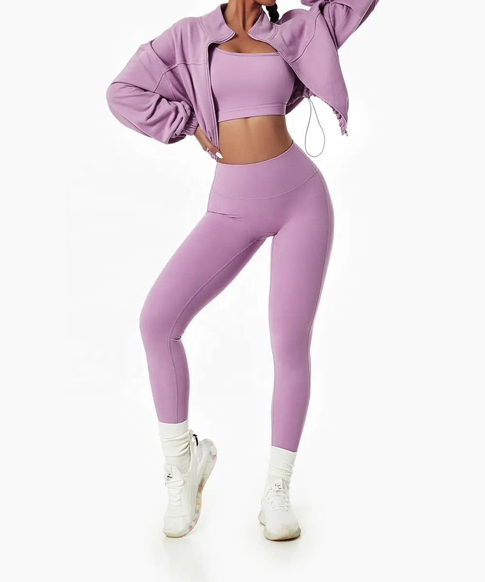 Long Sleeve Matching Sudaderas Cortas Para Mujer Y2K Clothing Crop Top Hoodies Women Full Zip Up Custom Female Hoodies Sweatsuit