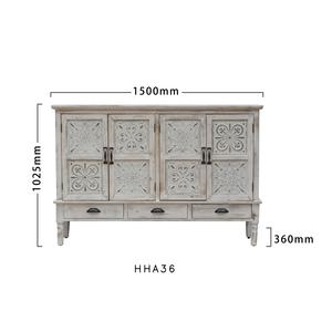 Buffet en bois de style campagnard personnalisé, meubles de maison, blanc délavé, grand buffet à 3 tiroirs, bois massif, 4 portes, salon, entrée, grande capacité - Product Image 6