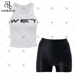Conjunto de Dos Piezas con Estampado de Letras para Mujer, <span class=keywords><strong>Top</strong></span> sin Mangas con Cuello Redondo y Pantalones Cortos Sexy - Product Image 3