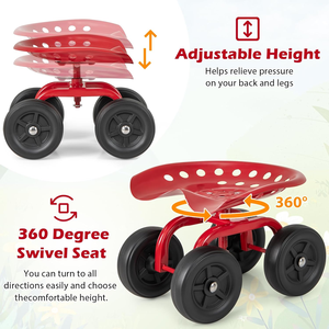 Carrito de Jardín Resistente y Ajustable con Giro de 360°, Estructura Metálica Robusta, Ideal para Jardinería y Trabajos en el Patio, Carrito de Jardín con Ruedas y Asiento - Product Image 5