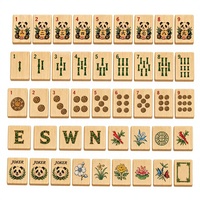 Jeu de Mahjong Thème Panda 160 Pièces Tuiles en Bois Points de Bambou Verts Tuiles Florales Mahjong Américain avec Jokers