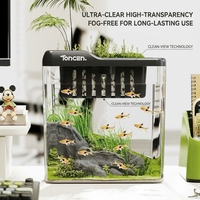 Aquarium écologique transparent lumineux en plastique carré pour petits poissons, idéal pour le salon ou le bureau