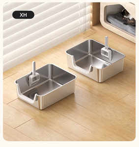 Bac à litière carré monobloc en acier inoxydable extra-large anti-éclaboussures à ouverture latérale et entrée par le haut pour chats adultes Cross-border Pet - Product Image 6