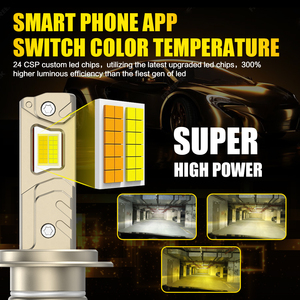 Super Power 75w 7500lm Adjustable Color Temperature Led Headlight <strong>High</strong> <strong>Low</strong> Beam Remote Control Car Accessories Led <strong>Headlamp</strong> - Product Image 2