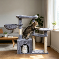 Çok Platformlu Gri Peluş Gövdeli Sisal Tırmalama Direkleri Alt Saklanma Alanı Yan Kedi Yatağı ve Yükseltilmiş Dinlenme Alanları Kedi Ağacı