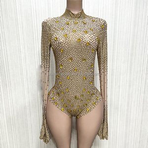 NOCANCE Y1738FB Regalo de San Valentín 2023, Brillante <span class=keywords><strong>Mono</strong></span> <span class=keywords><strong>Dorado</strong></span> con Diamantes para Mujer, Ropa de Club, <span class=keywords><strong>Mono</strong></span> de una Pieza con Pedrería para Discoteca - Product Image 1