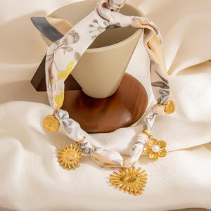 Silk Scarf <b>Necklace</b> With Heart And Sun Pendant 18K Gold Plated Zinc Alloy Fashion Jewelry For Women Elegant <b>Statement</b> Piece - Product Image 4