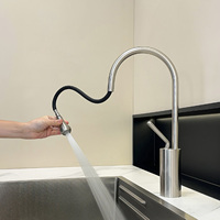 Robinet de cuisine à 2 fonctions avec valve en céramique rotative, montage sur plan, en acier inoxydable 304, eau chaude/froide, forme goutte d'eau, pour usage hôtelier