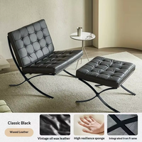 Chaise Barcelona avec repose-pieds, en cuir premium capitonné, structure en acier inoxydable, fauteuil de salon, livraison rapide
