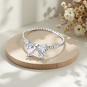 कोरियन शैली महिला लड़कियों क्रिस्टल धनुष उपहार फैशन सस्ते पारदर्शी क्रिस्टल ज़िरकॉन तितली धनुष रिंग - Product Image 3