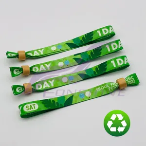 100% Eco Friendly Fiber Bracelet Customized Printed Wristband with Recycled Bamboo Closure Lock