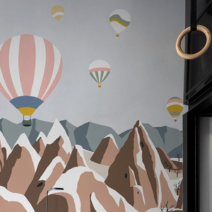Murale murale moderne imperméable pour chambre d'enfant avec <span class=keywords><strong>ballon</strong></span> à air chaud et paysage de montagne enneigée - Product Image 5