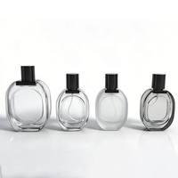Flacon de parfum ovale transparent personnalisé 30ml 50ml avec bouchon à vis et boîte estampée à chaud pour usage hôtelier, sérum de soin de la peau, MOQ 100 pièces, prix bas